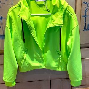 *last chance /removing on 3/7/22* Zara cropped hooded neon green zip up